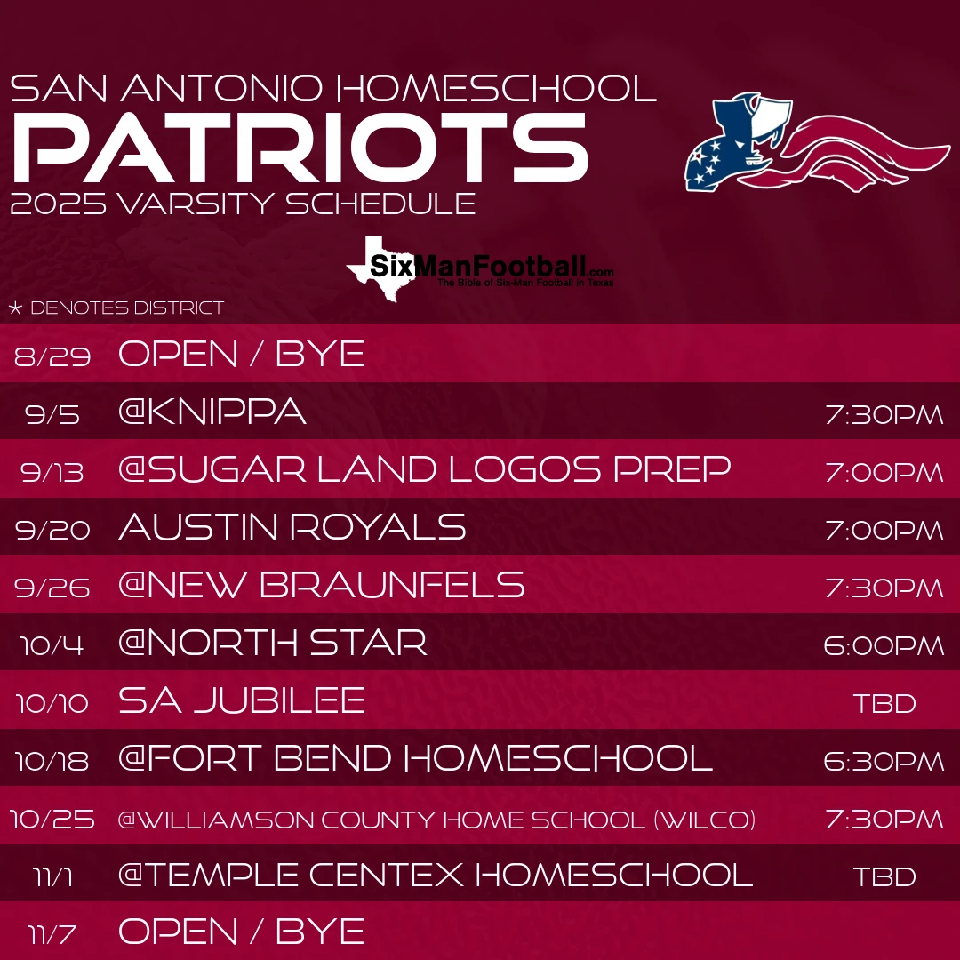 San Antonio Homeschool Patriots 2025 football schedule