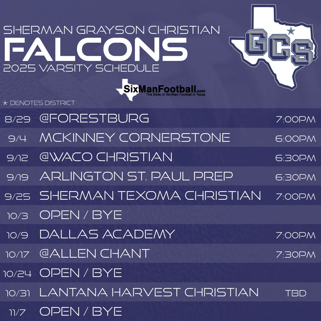 Sherman Grayson Christian Falcons 2025 football schedule