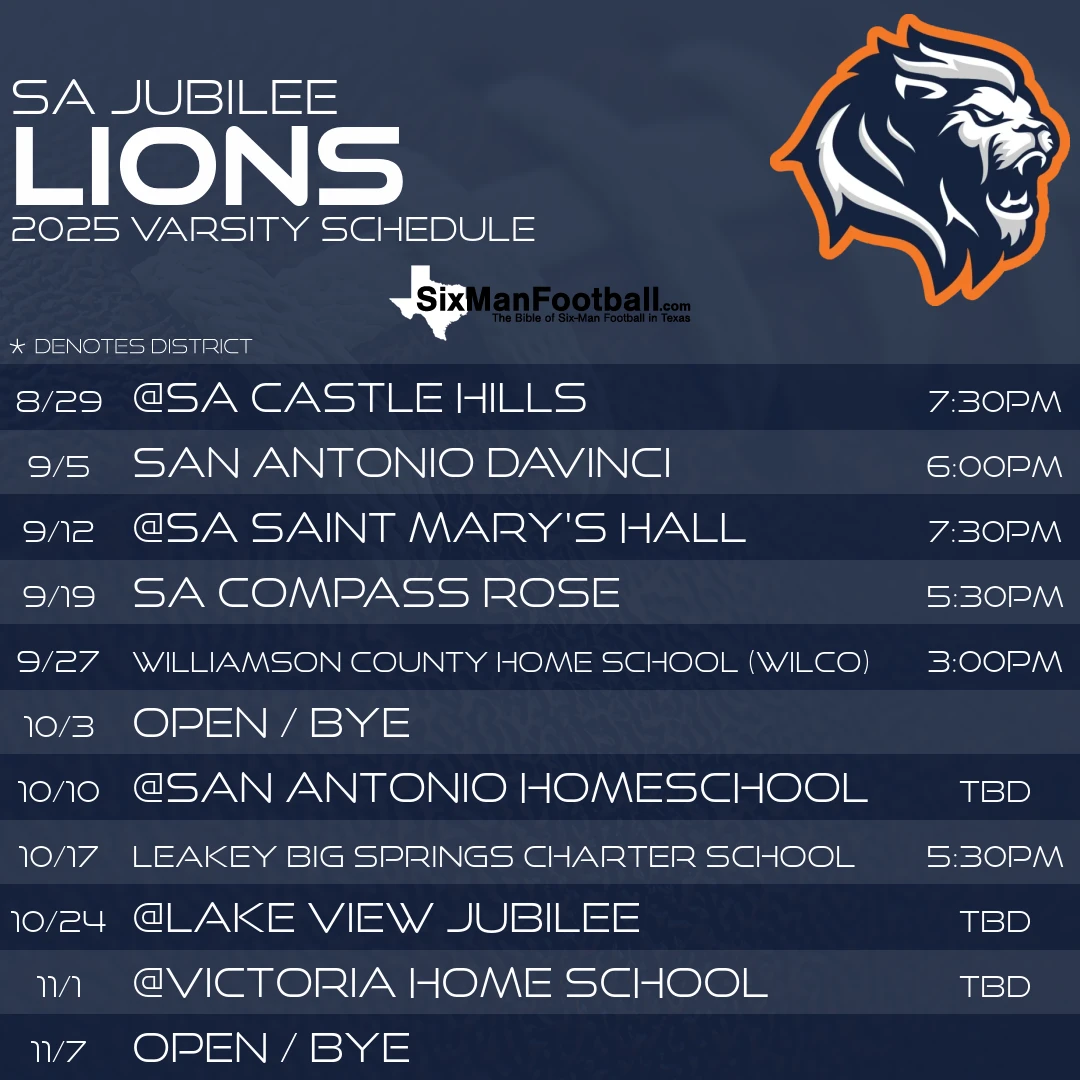 SA Jubilee Lions 2025 football schedule