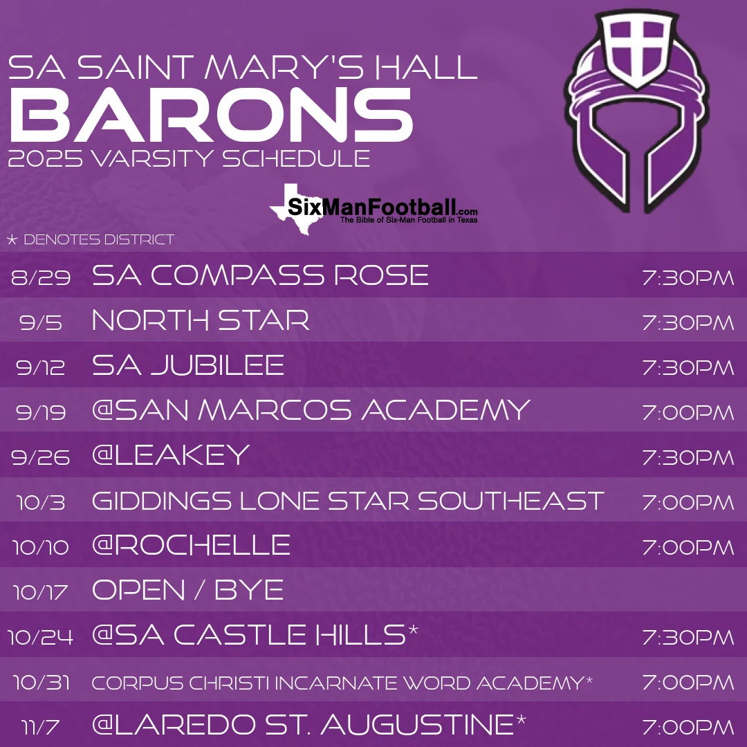 SA Saint Mary's Hall Barons 2025 football schedule