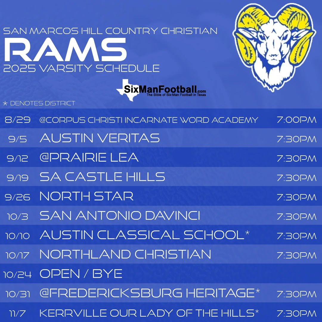 San Marcos Hill Country Christian Rams 2025 football schedule