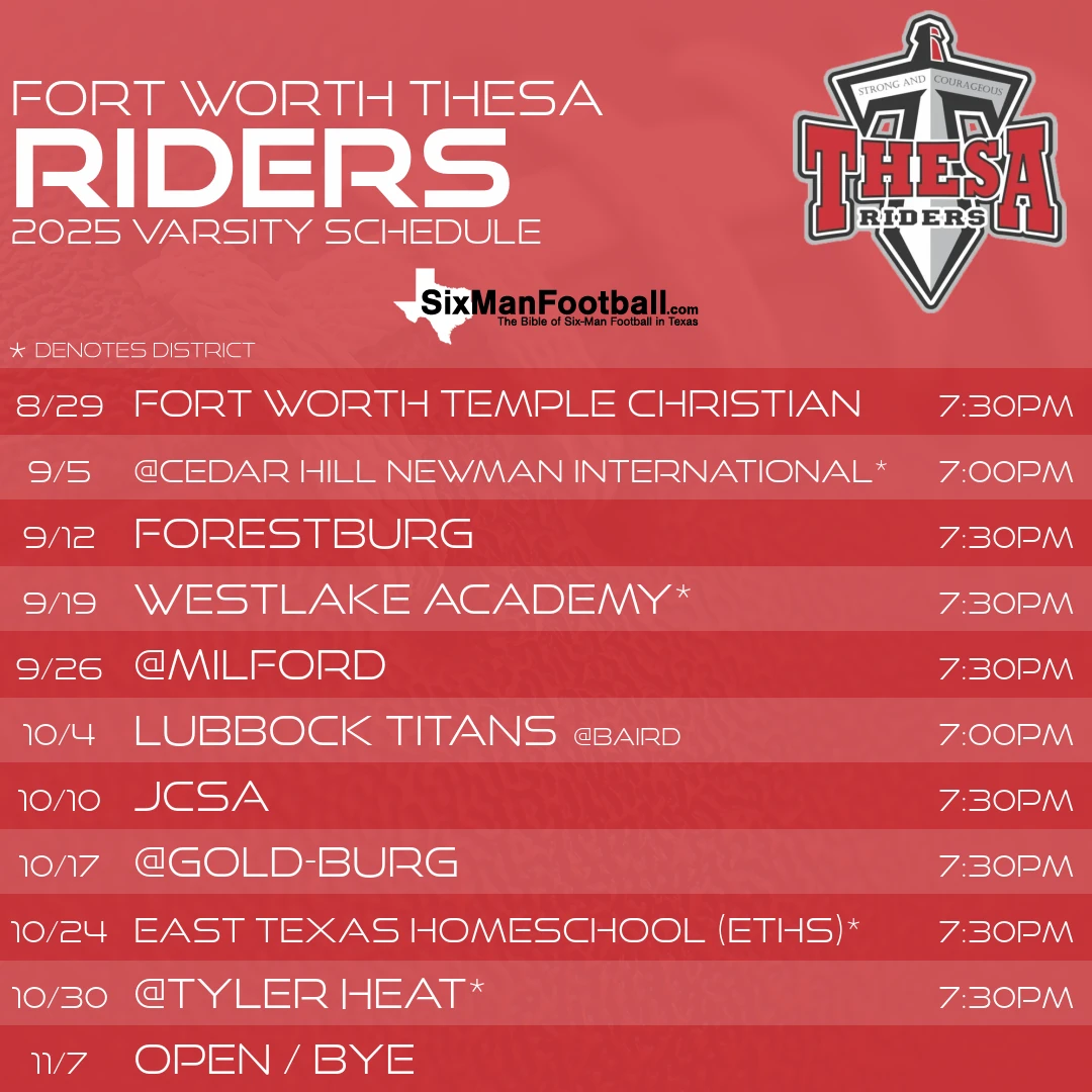 Fort Worth THESA Riders 2025 football schedule