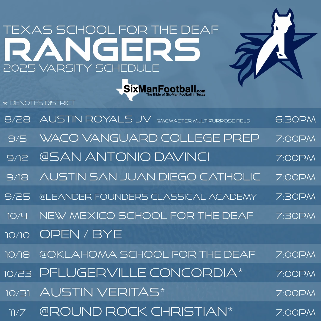 Texas School for the Deaf Rangers 2025 football schedule