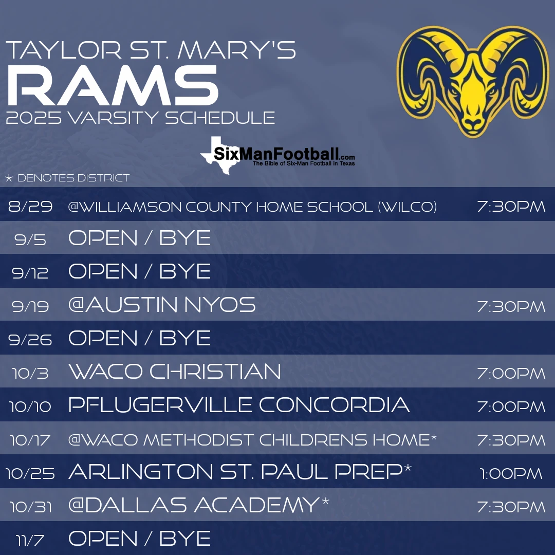Taylor St. Mary's Rams 2025 football schedule