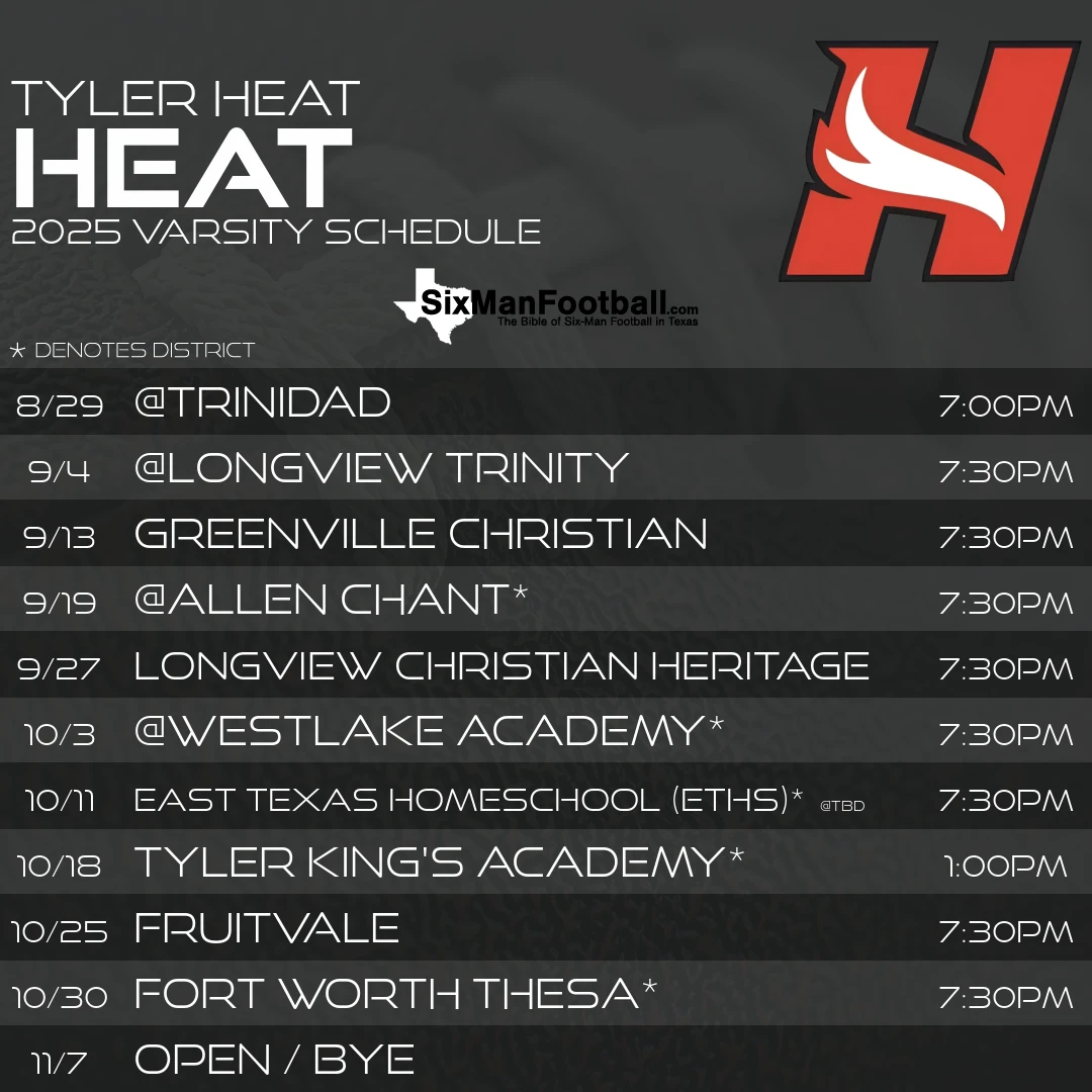 Tyler HEAT 2025 football schedule