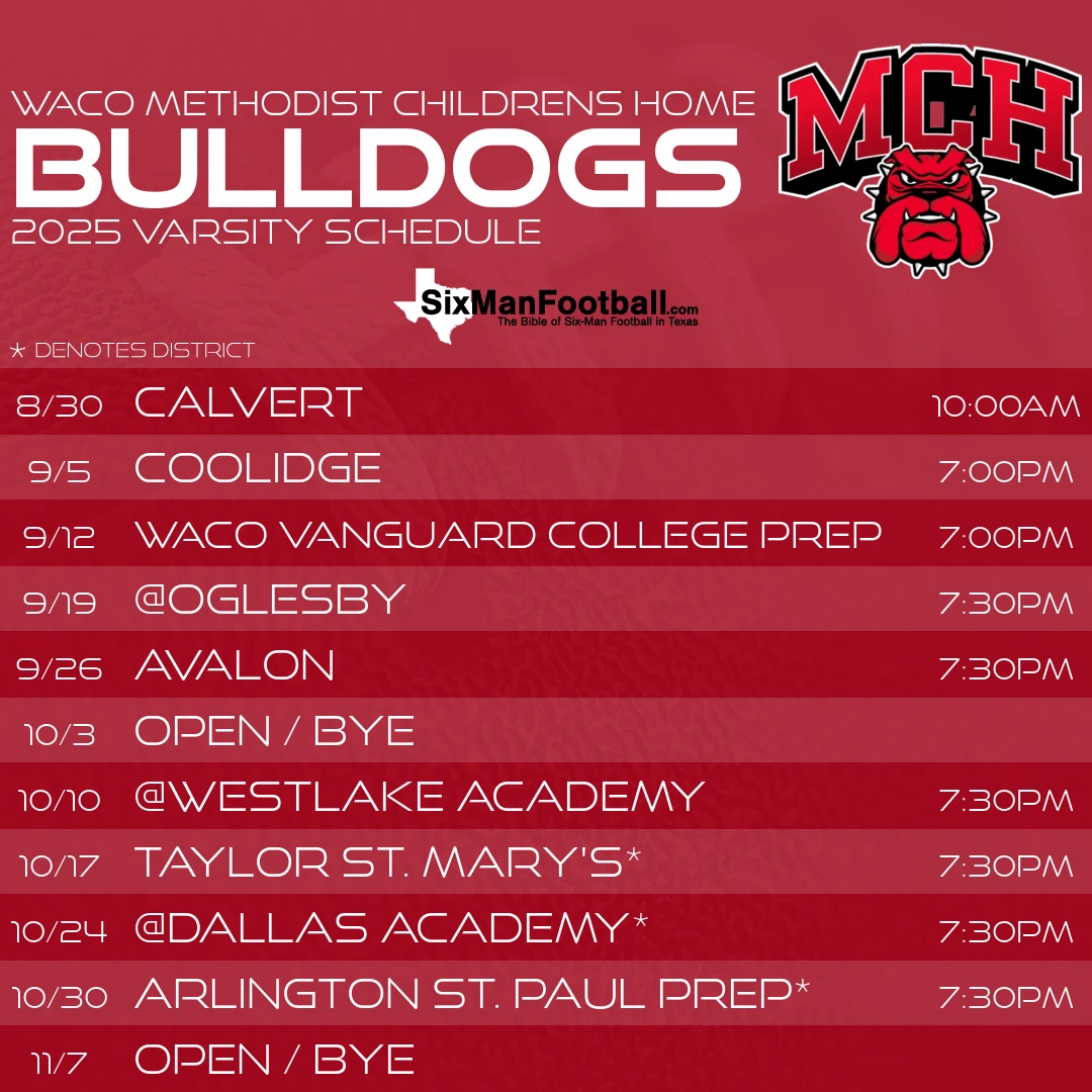 Waco Methodist Childrens Home Bulldogs 2025 football schedule