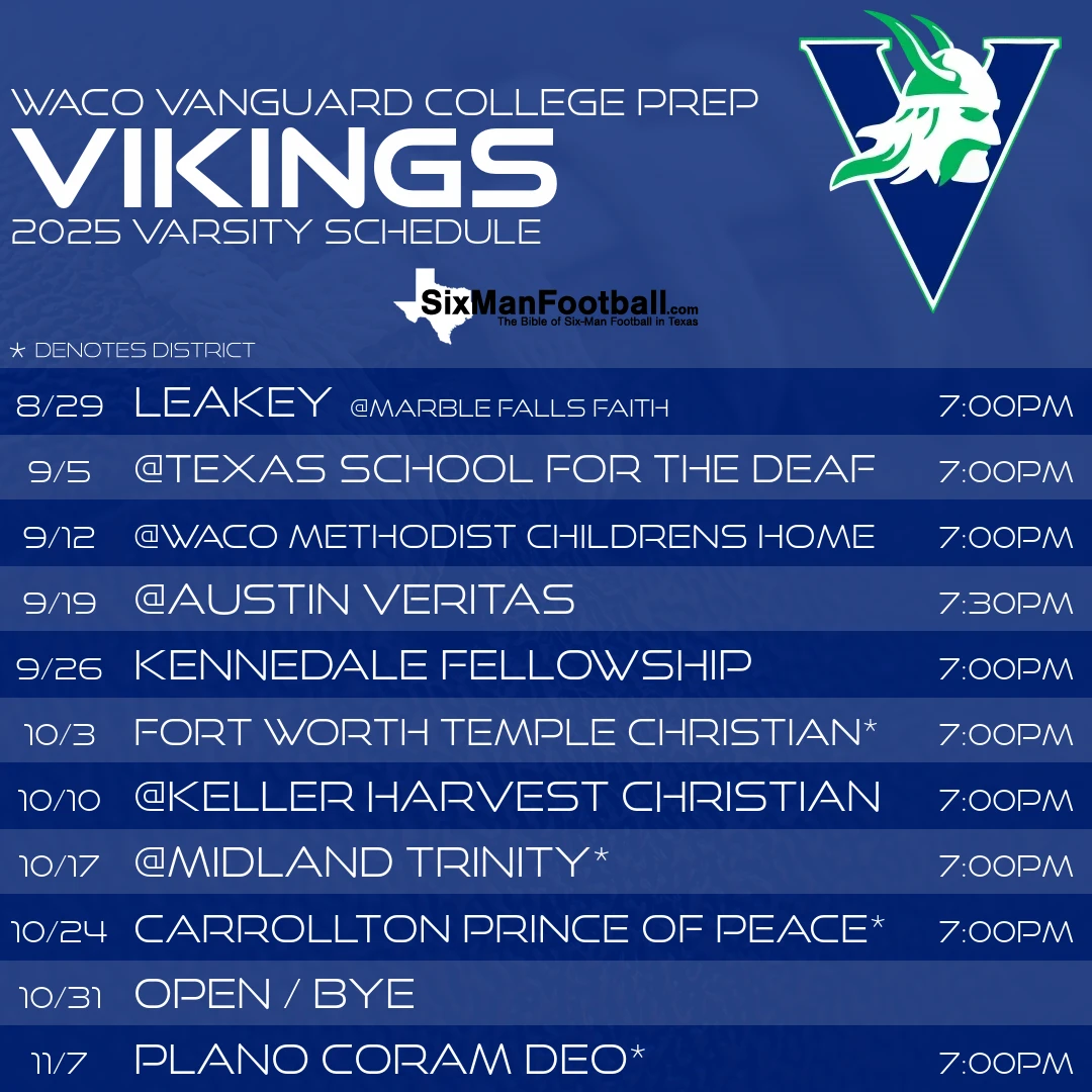 Waco Vanguard College Prep Vikings 2025 football schedule