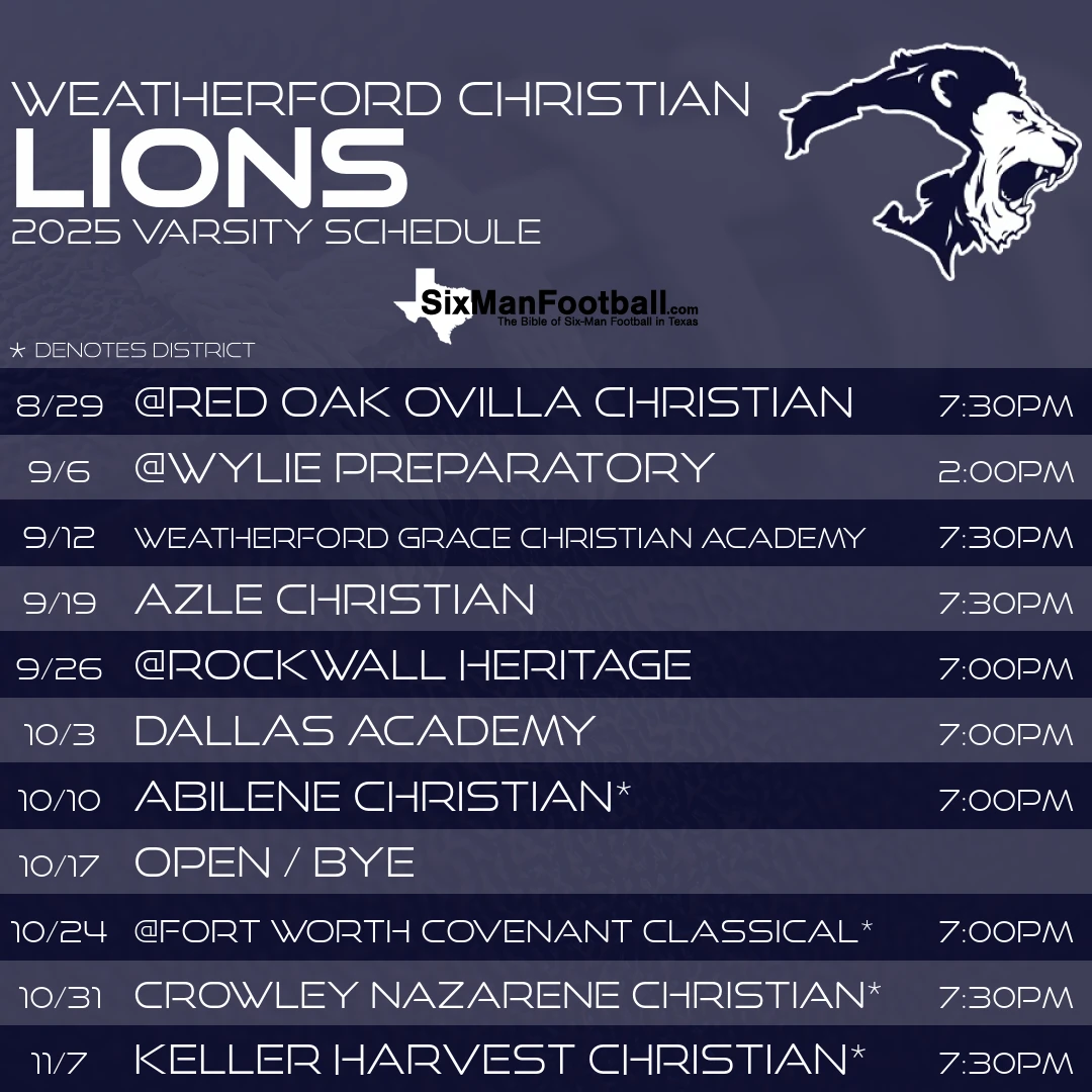 Weatherford Christian Lions 2025 football schedule