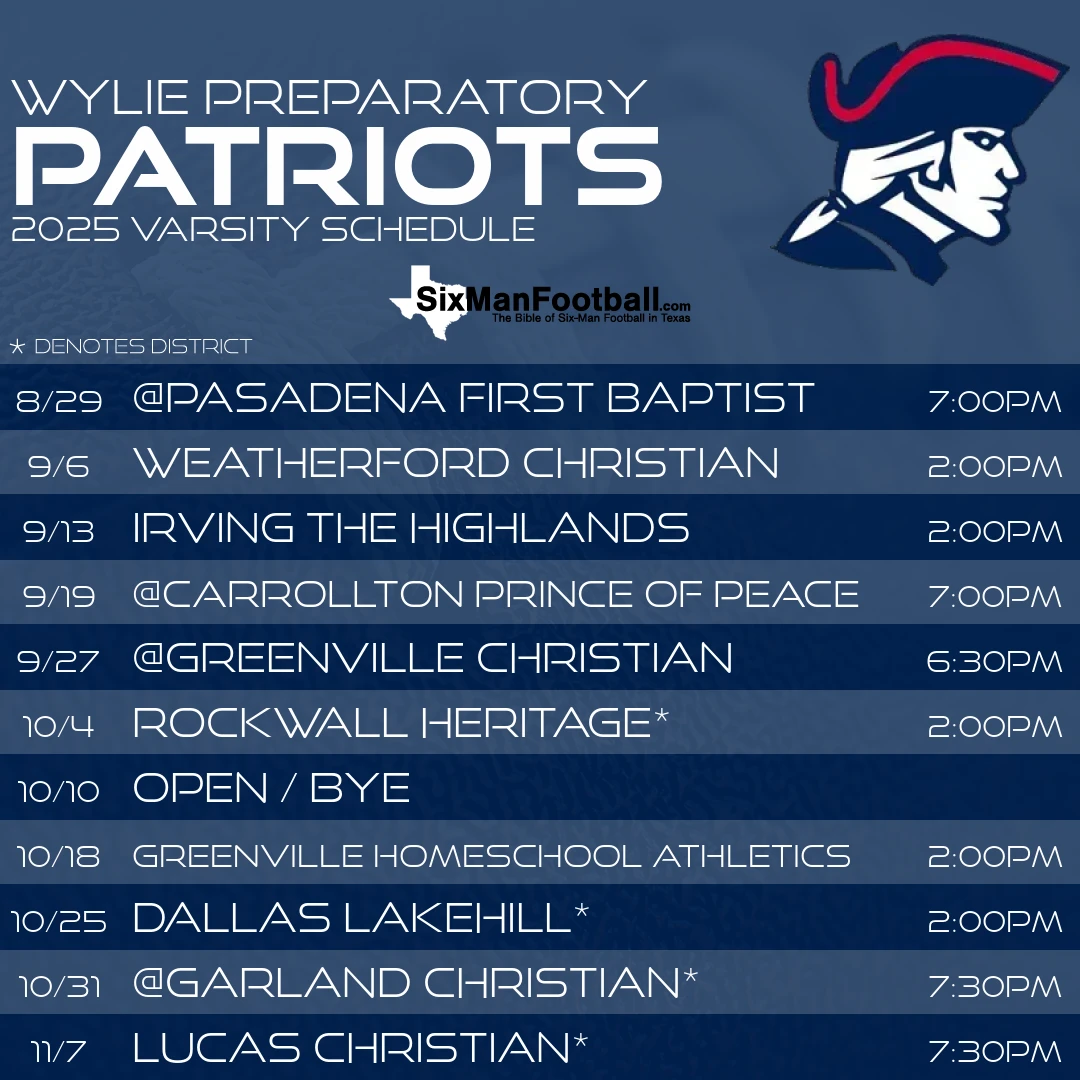 Wylie Preparatory Patriots 2025 football schedule