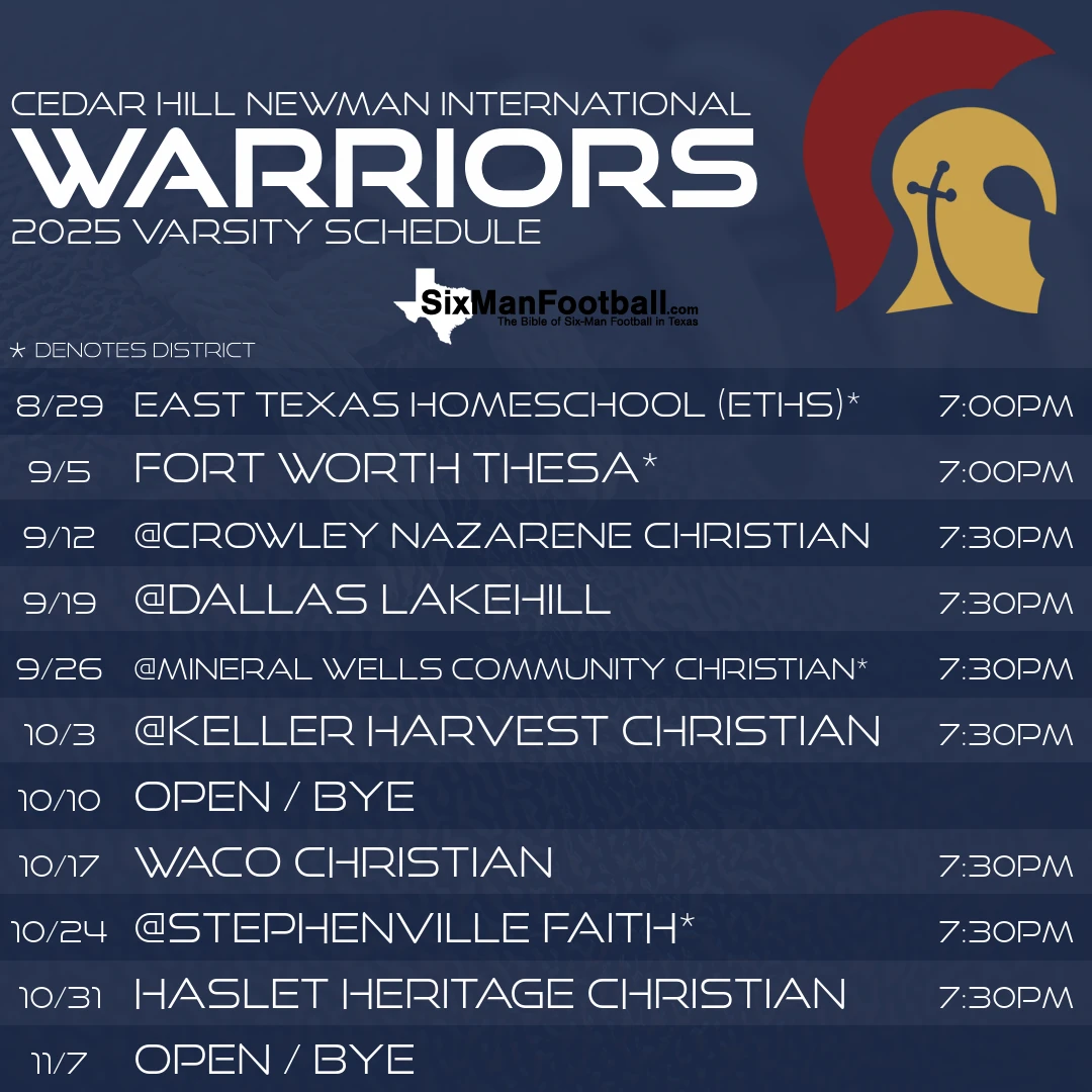 Cedar Hill Newman International Warriors 2025 football schedule