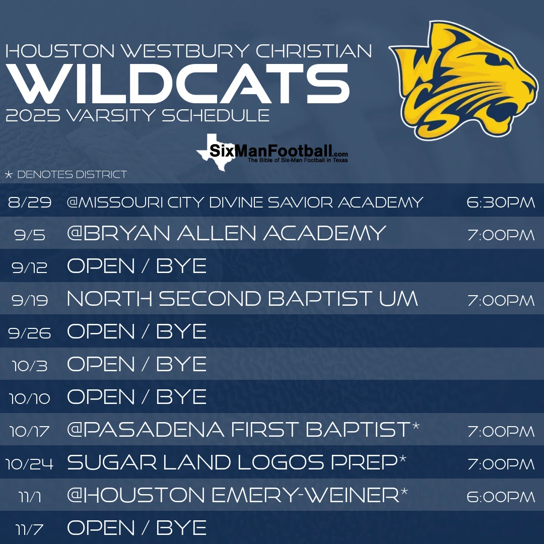Houston Westbury Christian Wildcats 2025 football schedule