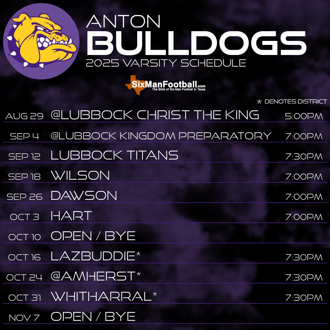 Anton Bulldogs 2025 football schedule