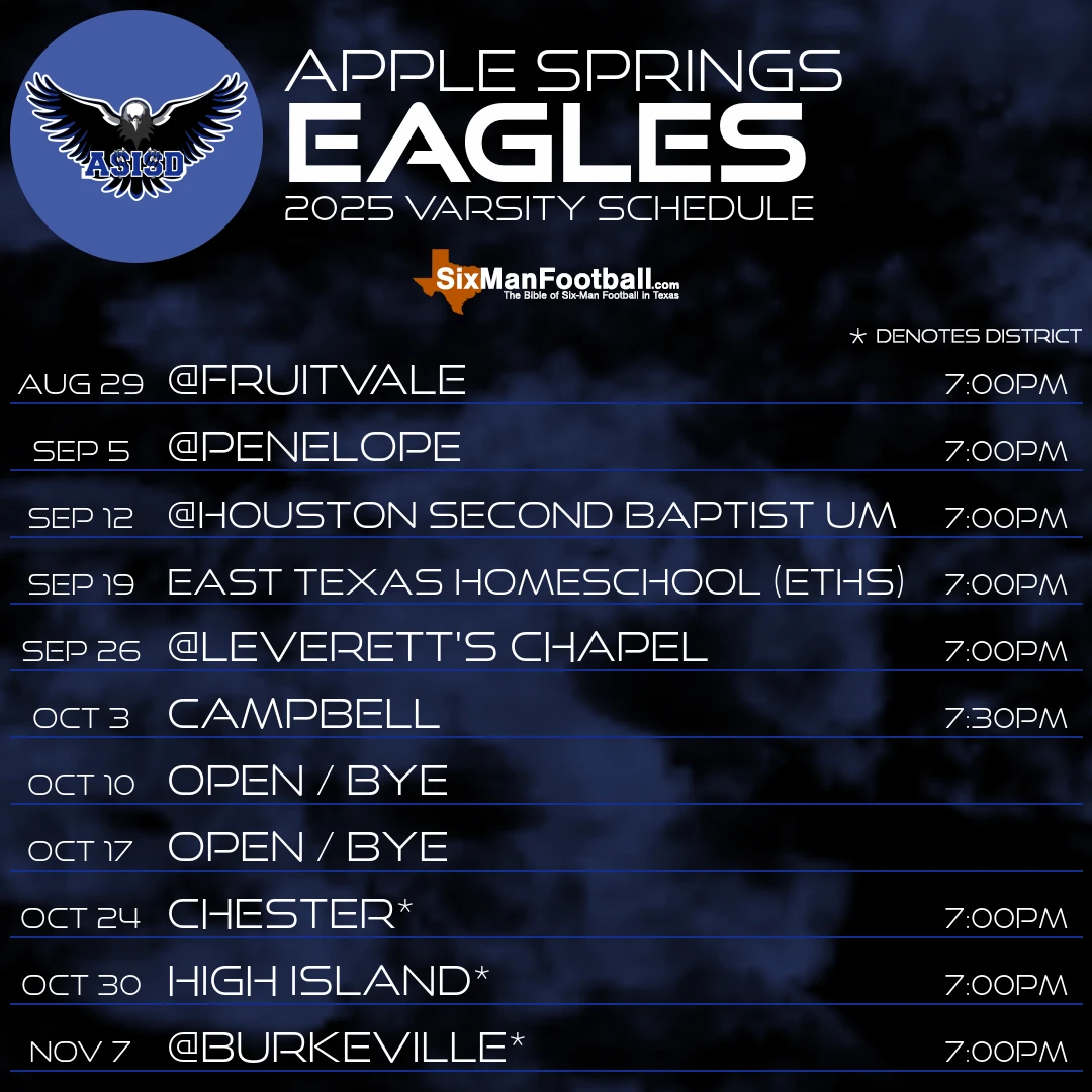 Apple Springs Eagles 2025 football schedule