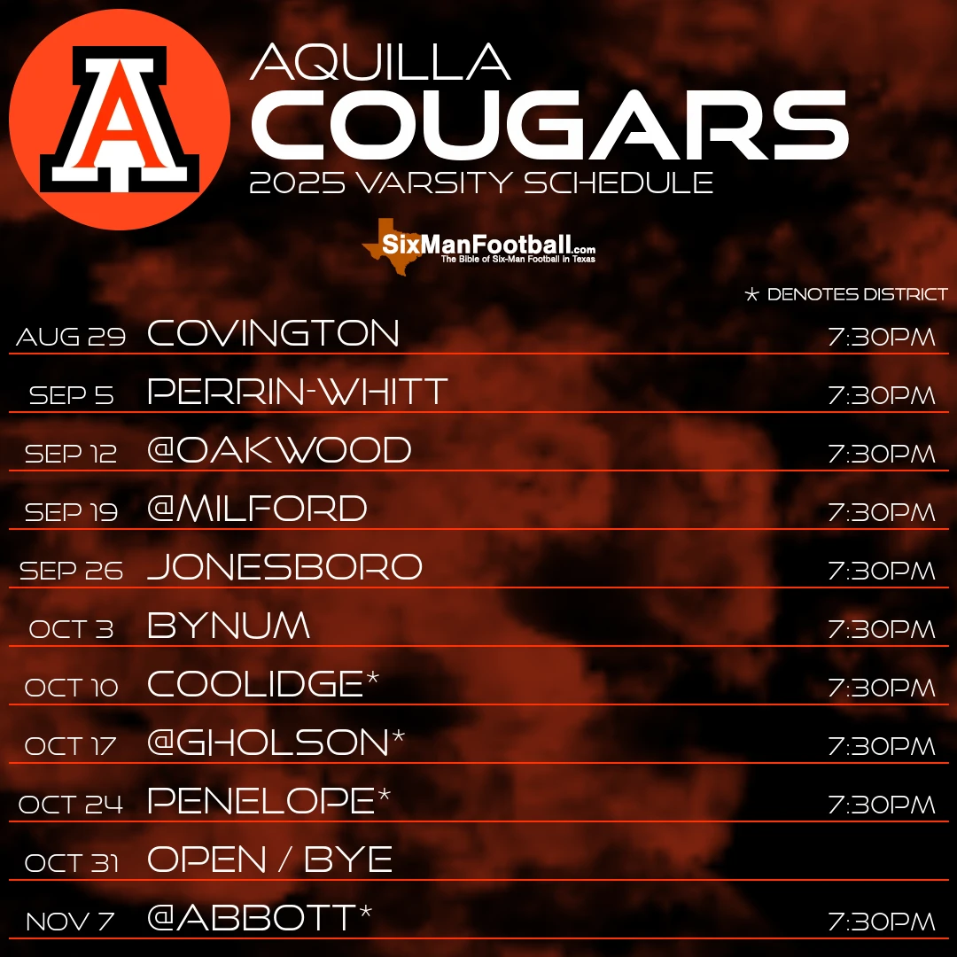 Aquilla Cougars 2025 football schedule