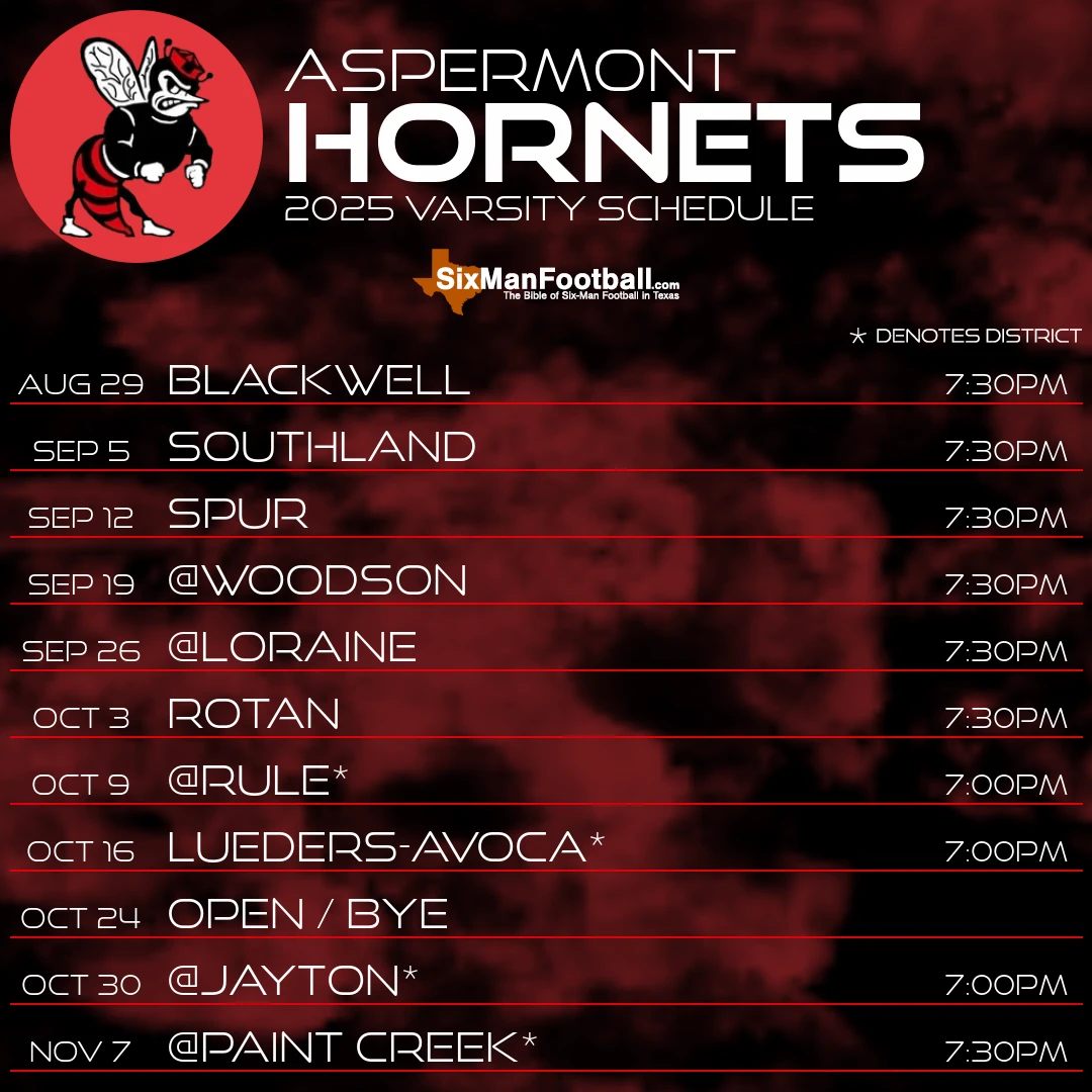 Aspermont Hornets 2025 football schedule