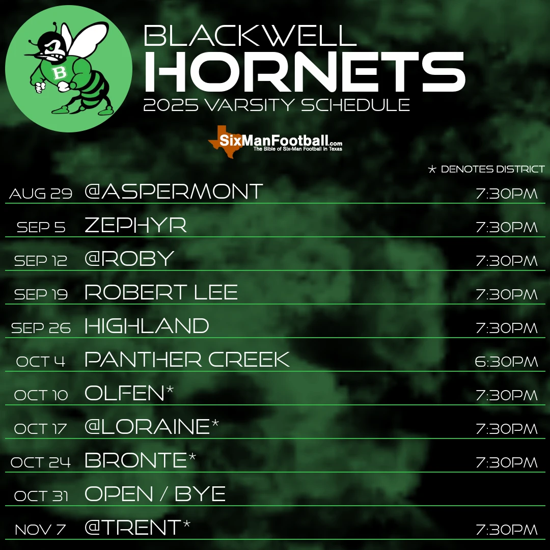 Blackwell Hornets 2025 football schedule