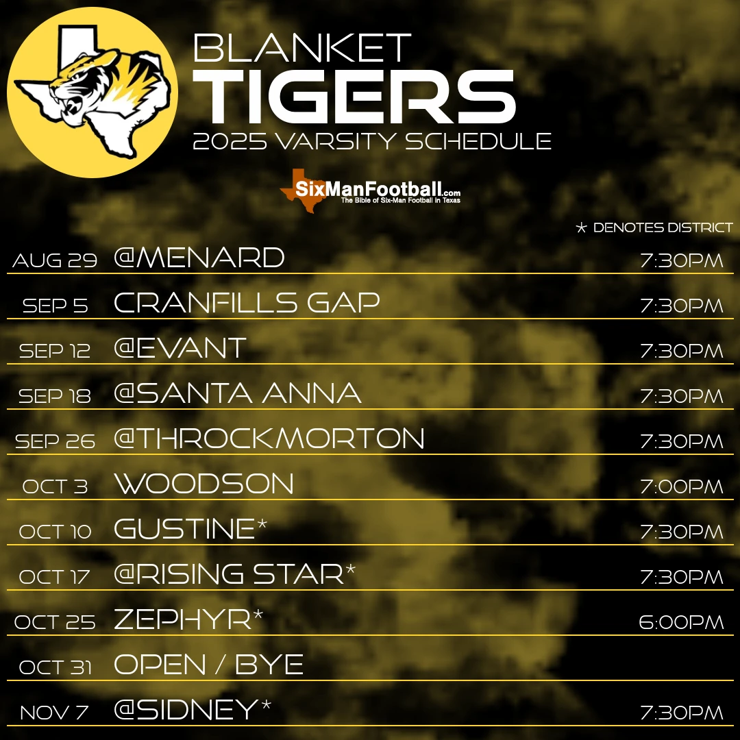 Blanket Tigers 2025 football schedule