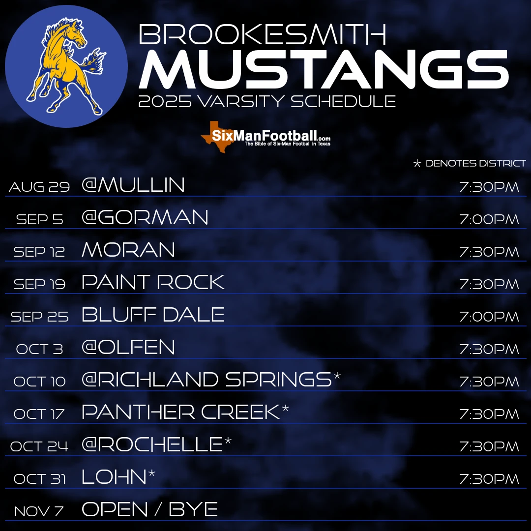 Brookesmith Mustangs 2025 football schedule