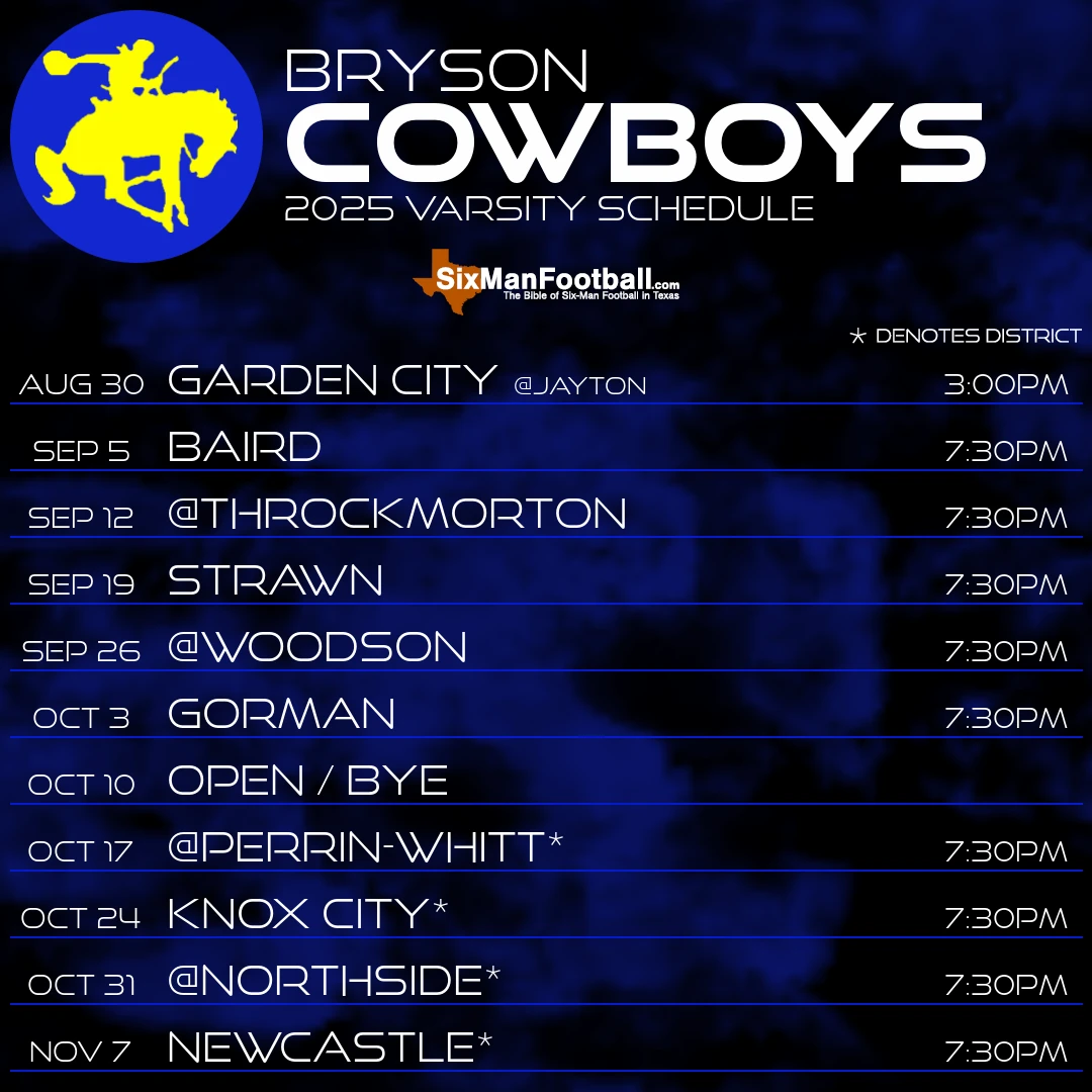 Bryson Cowboys 2025 football schedule