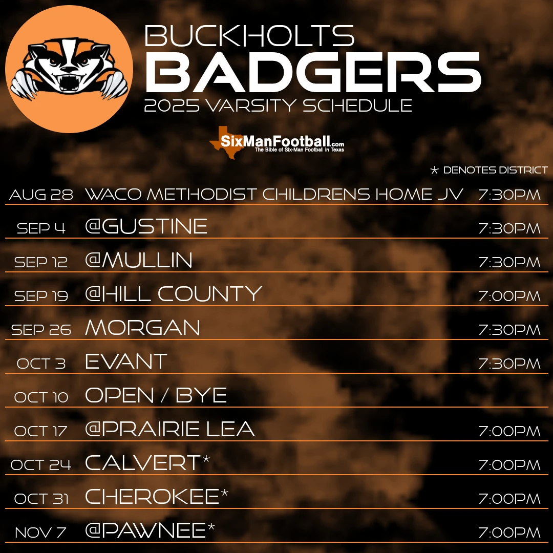 Buckholts Badgers 2025 football schedule