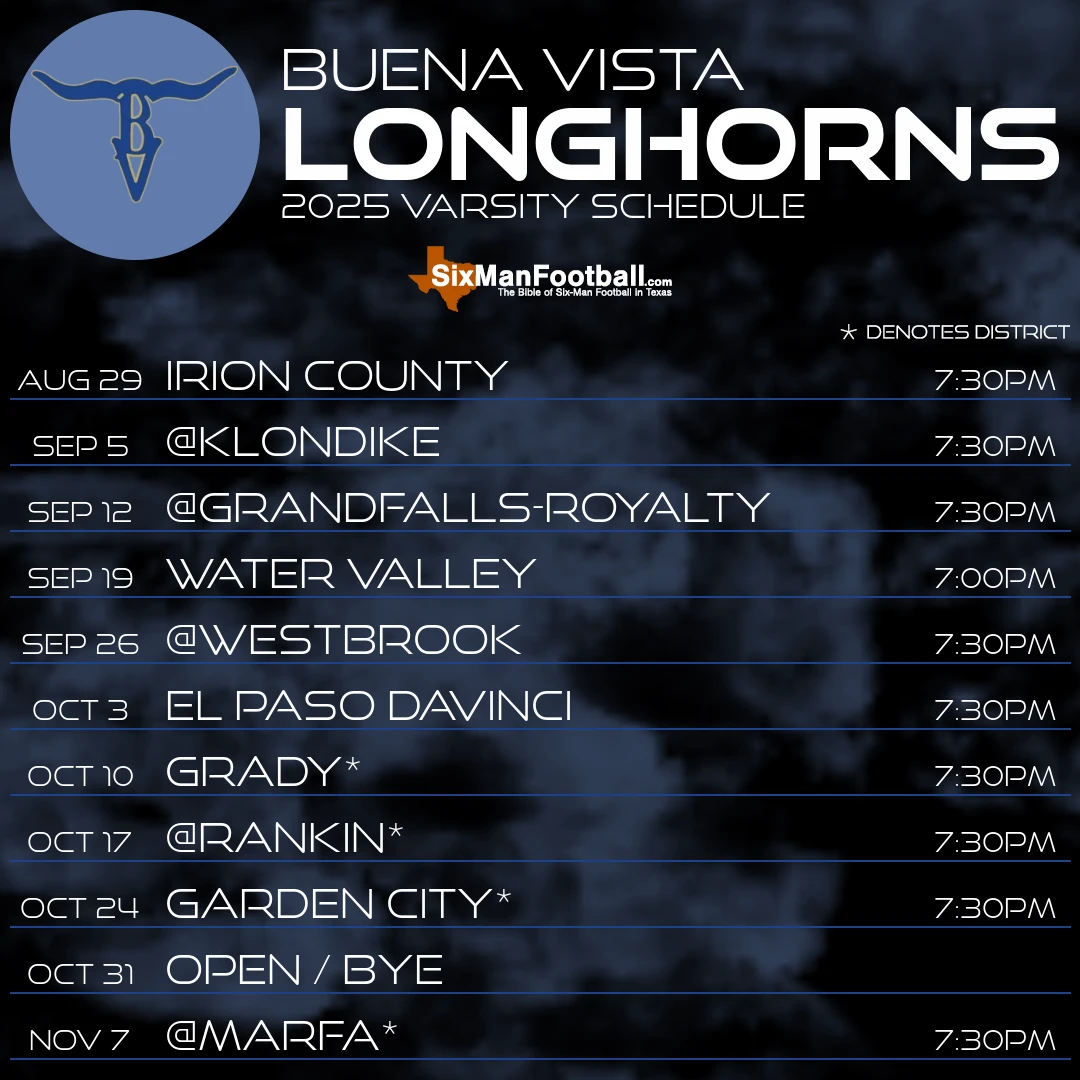 Buena Vista Longhorns 2025 football schedule