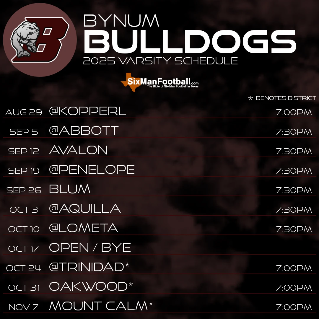 Bynum Bulldogs 2025 football schedule