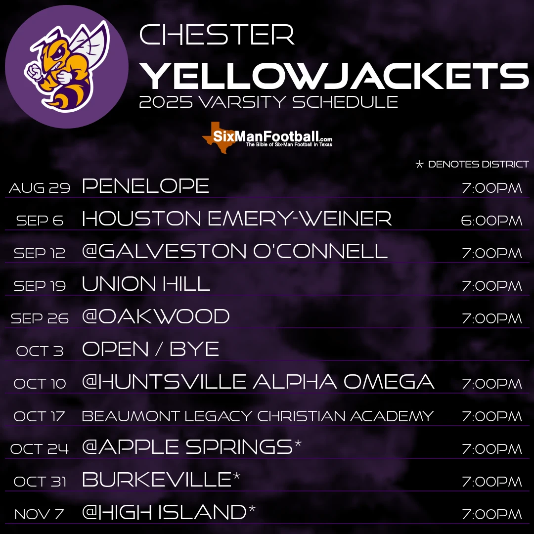 Chester Yellowjackets 2025 football schedule