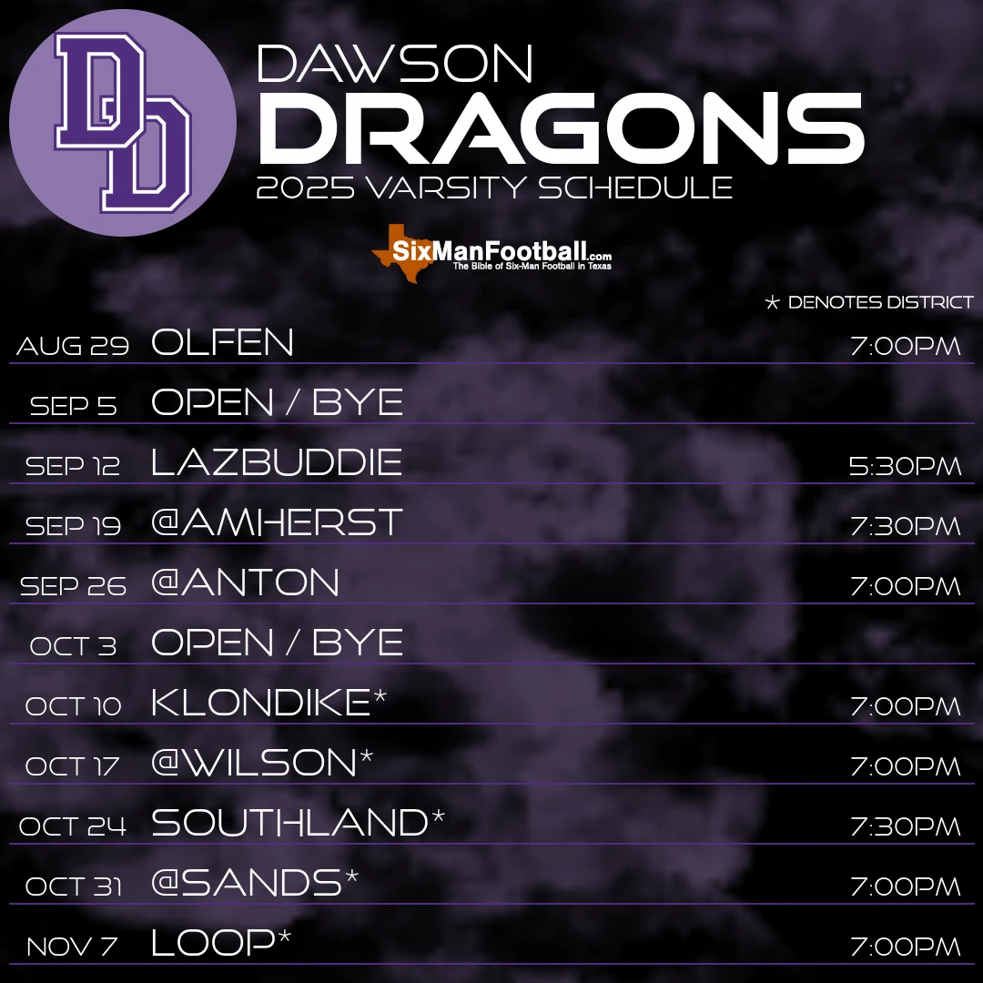 Dawson Dragons 2025 football schedule