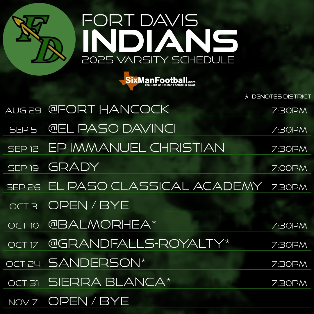 Fort Davis Indians 2025 football schedule