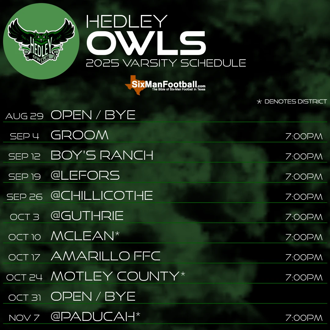 Hedley Owls 2025 football schedule