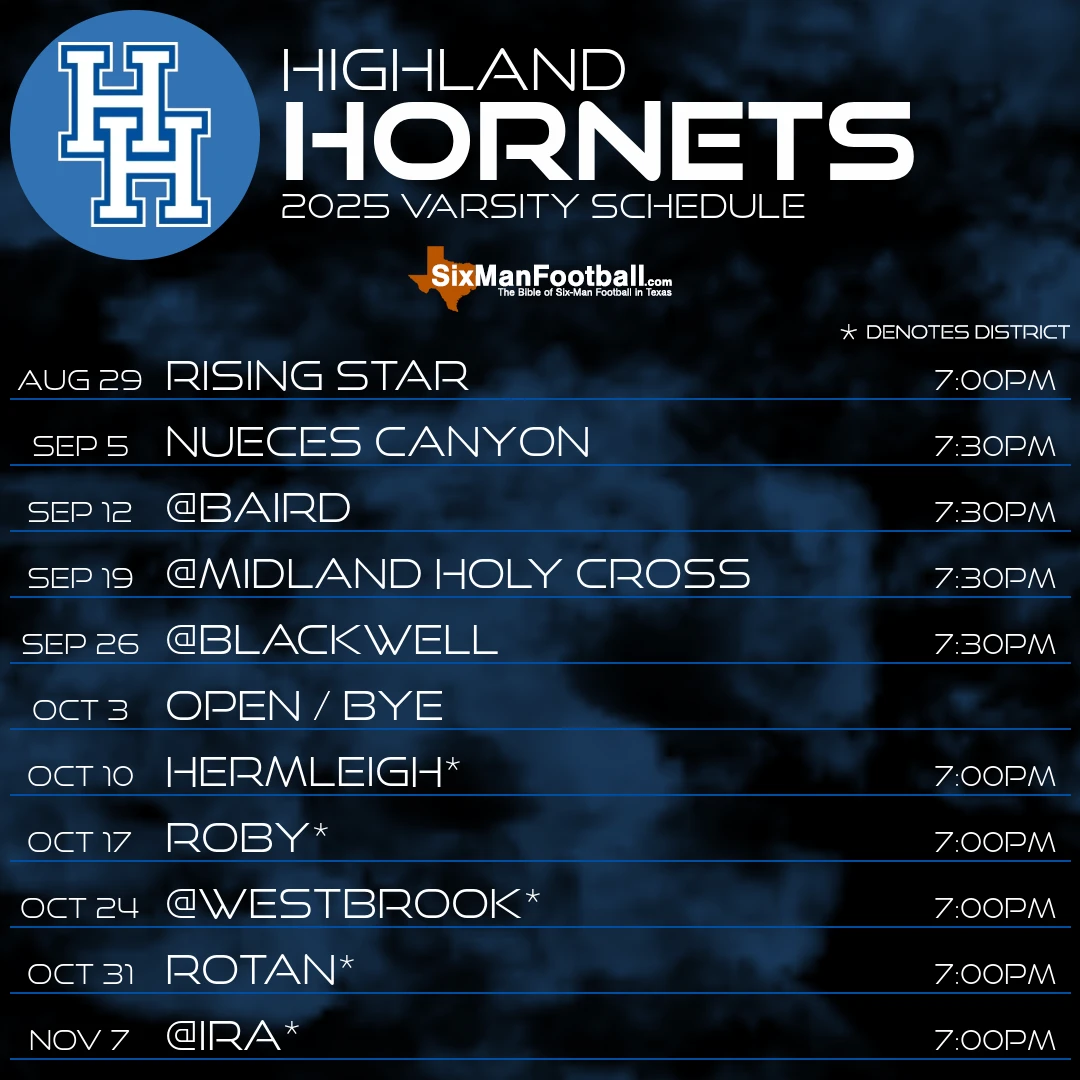 Highland Hornets 2025 football schedule