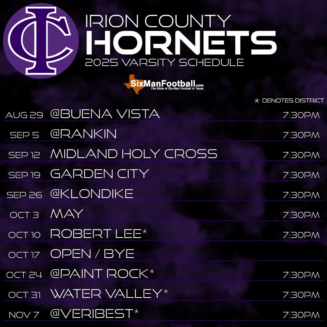 Irion County Hornets 2025 football schedule