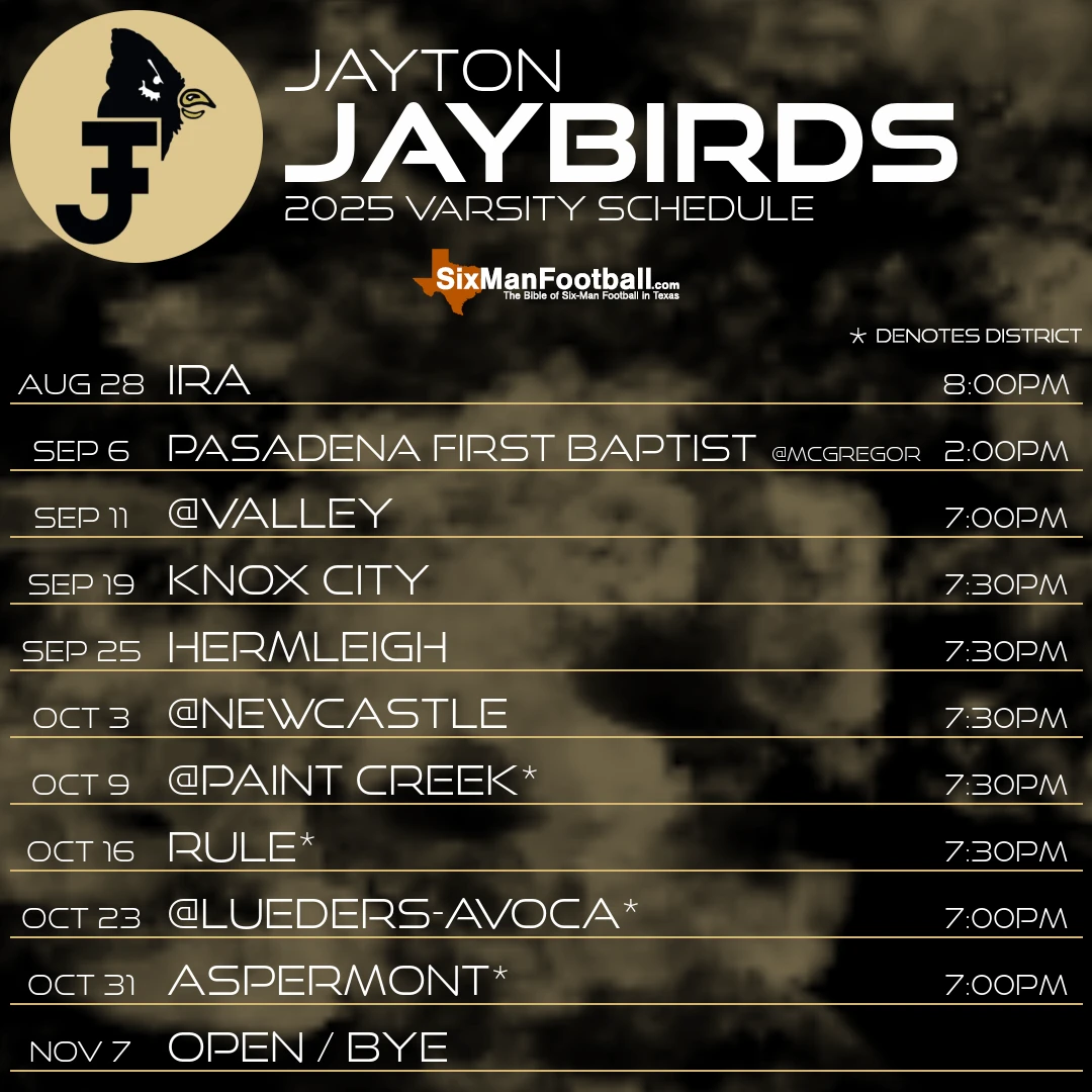 Jayton Jaybirds 2025 football schedule