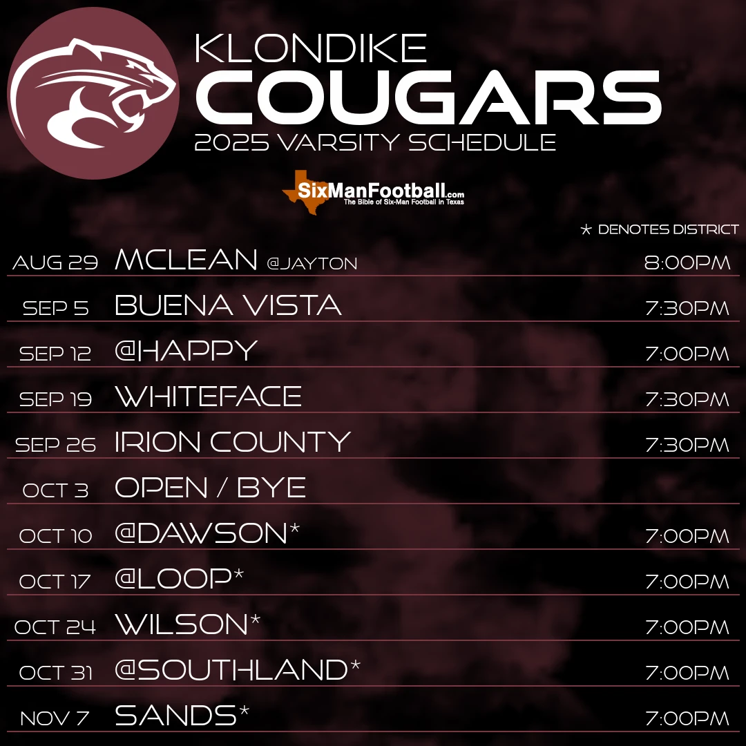 Klondike Cougars 2025 football schedule
