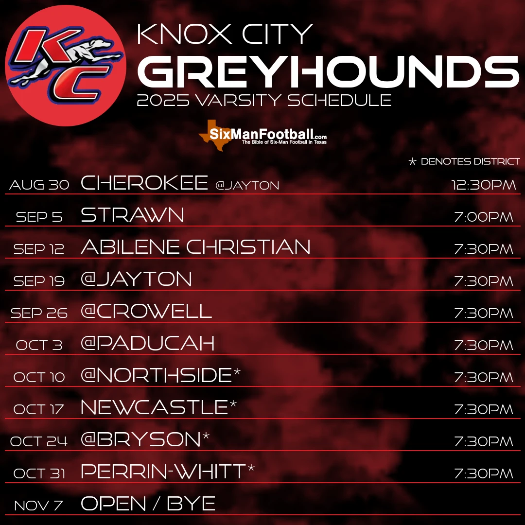 Knox City Greyhounds 2025 football schedule