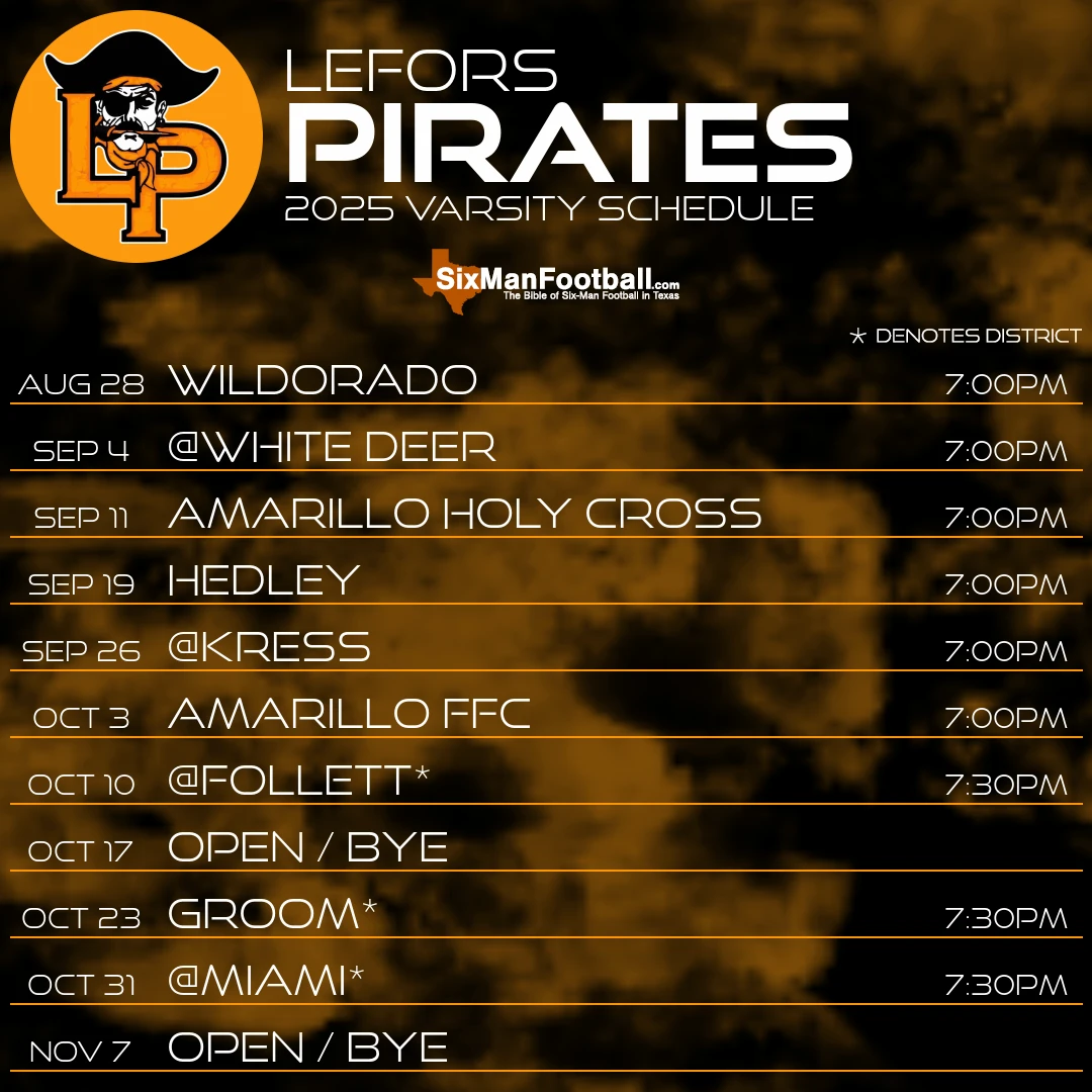 Lefors Pirates 2025 football schedule