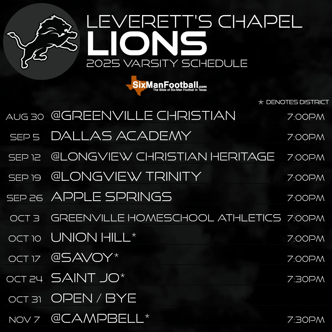 Leverett's Chapel Lions 2025 football schedule