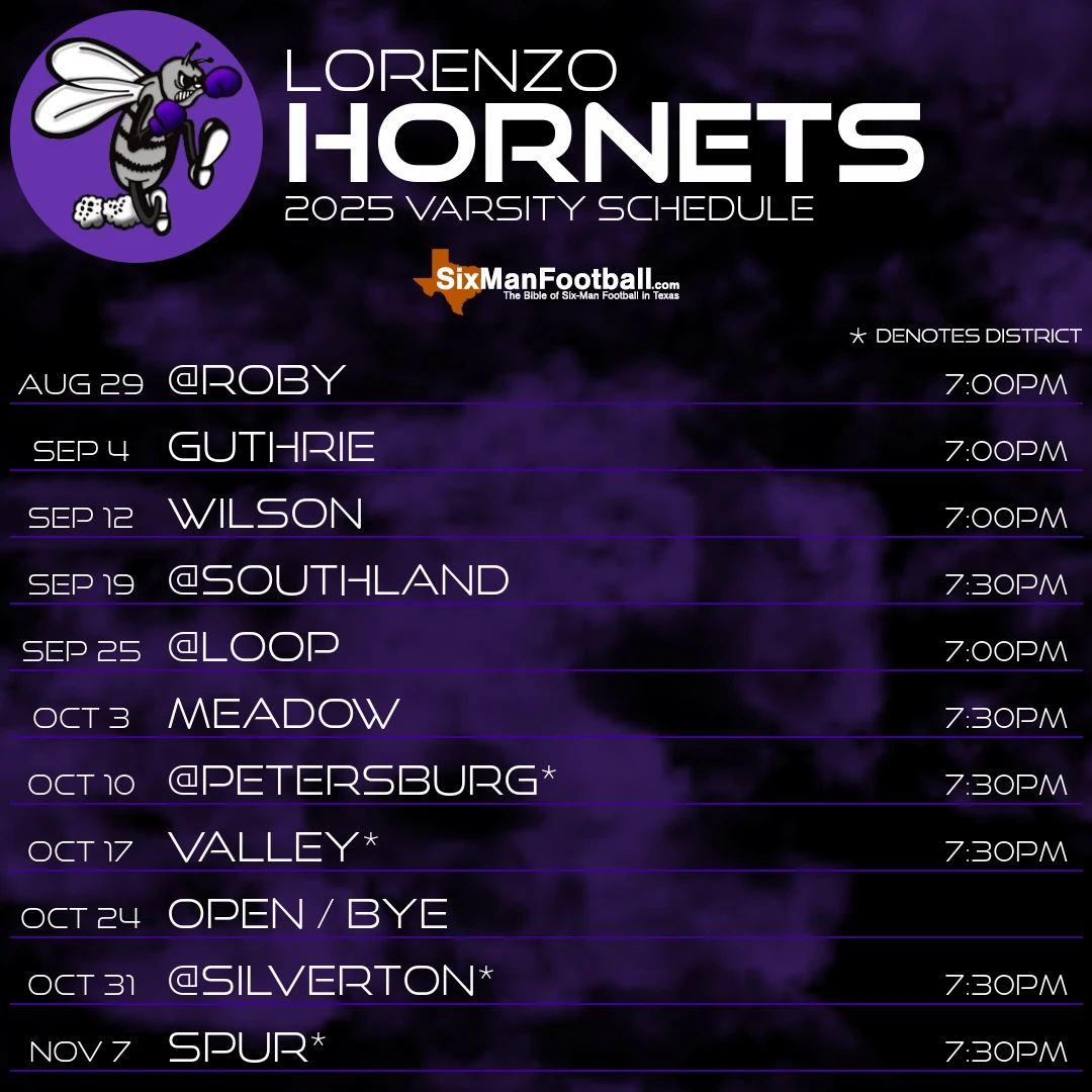 Lorenzo Hornets 2025 football schedule
