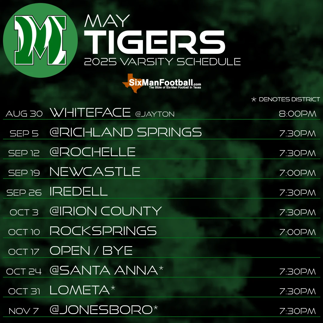 May Tigers 2025 football schedule