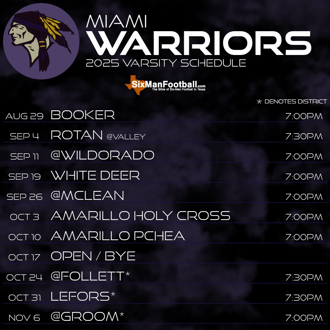 Miami Warriors 2025 football schedule