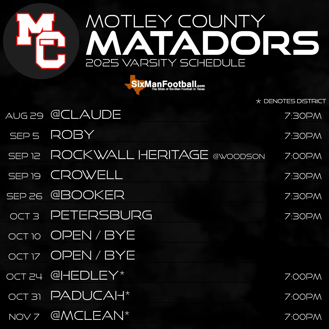 Motley County Matadors 2025 football schedule