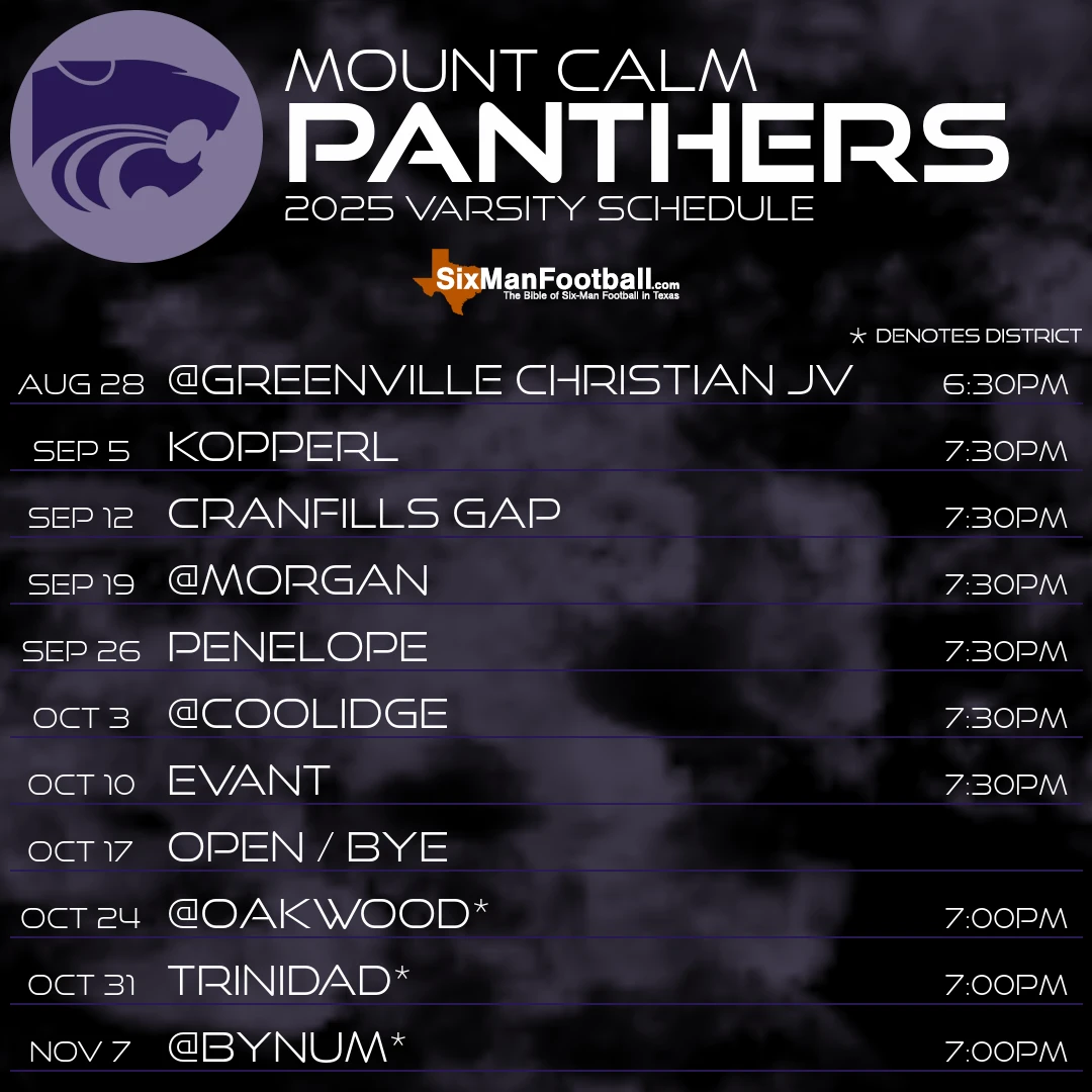 Mount Calm Panthers 2025 football schedule
