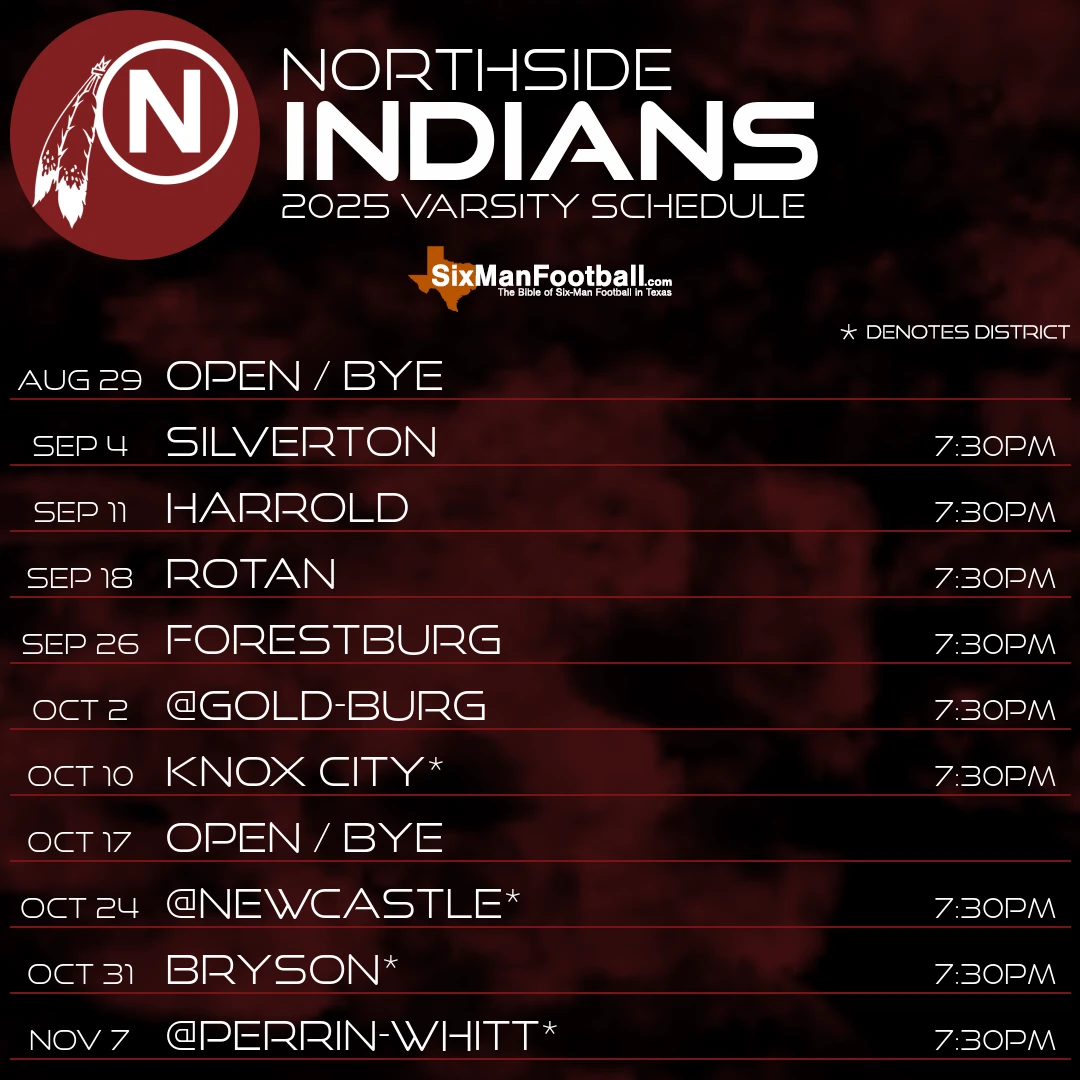 Northside Indians 2025 football schedule