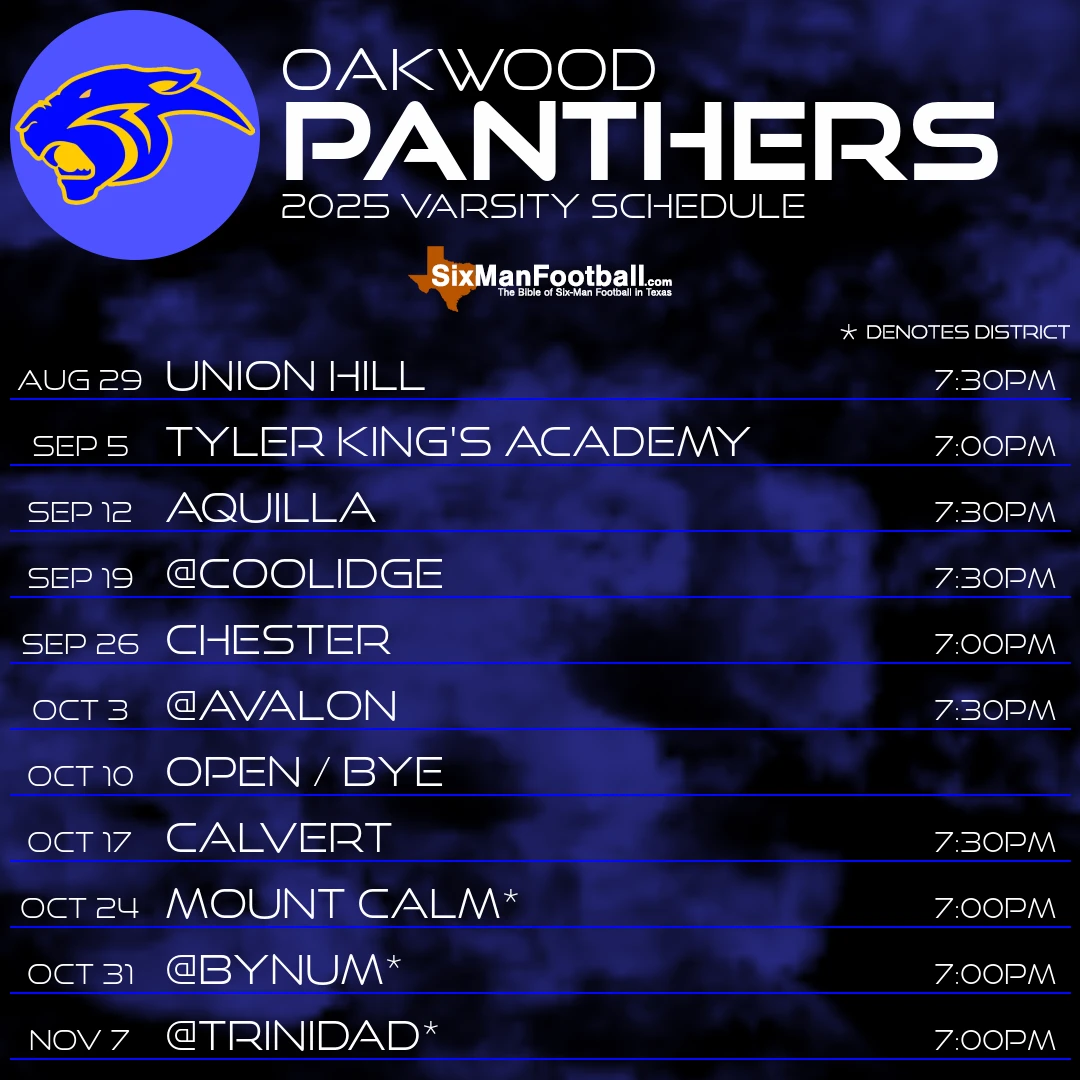 Oakwood Panthers 2025 football schedule