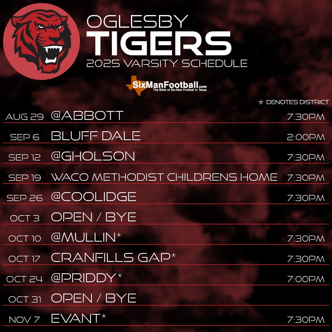 Oglesby Tigers 2025 football schedule