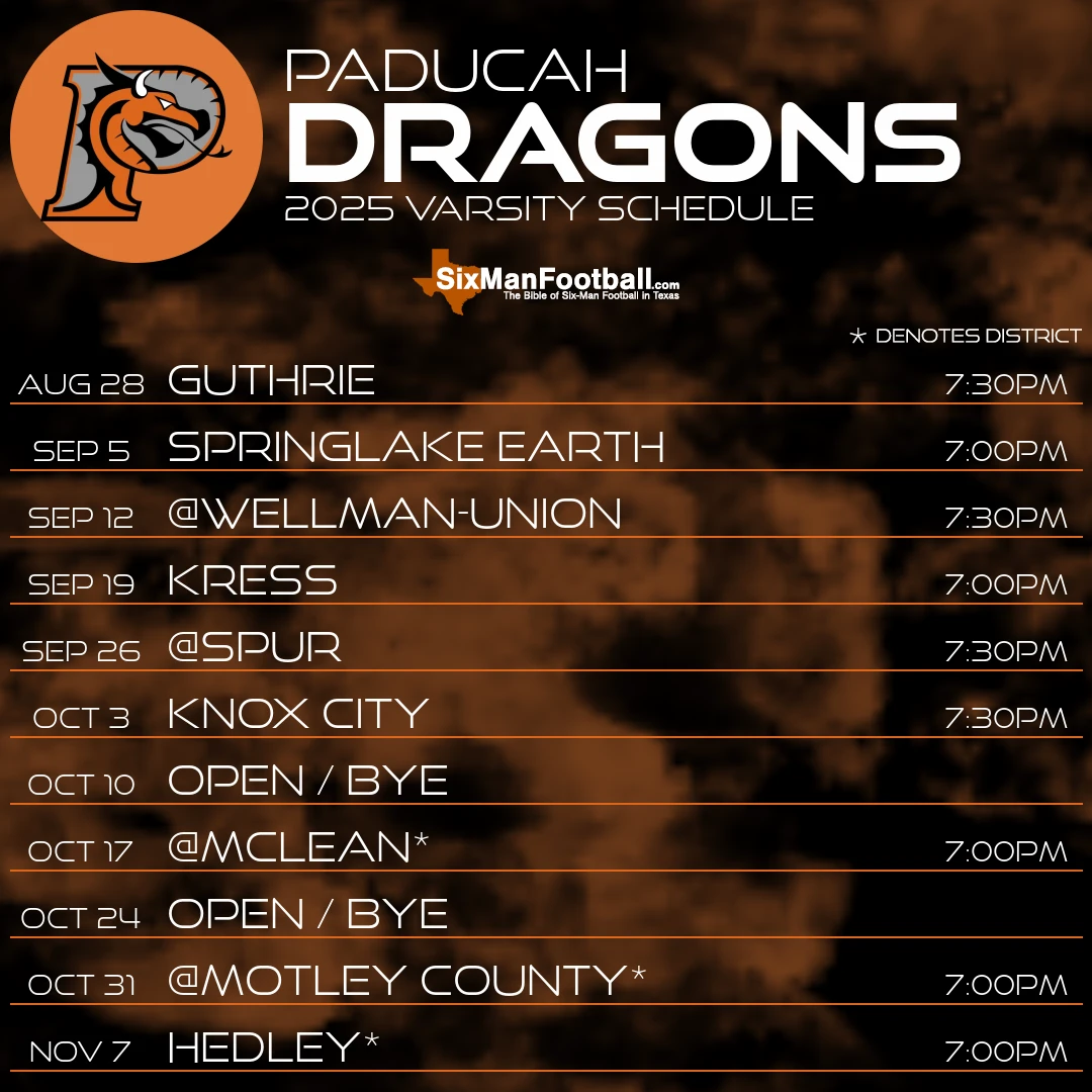 Paducah Dragons 2025 football schedule