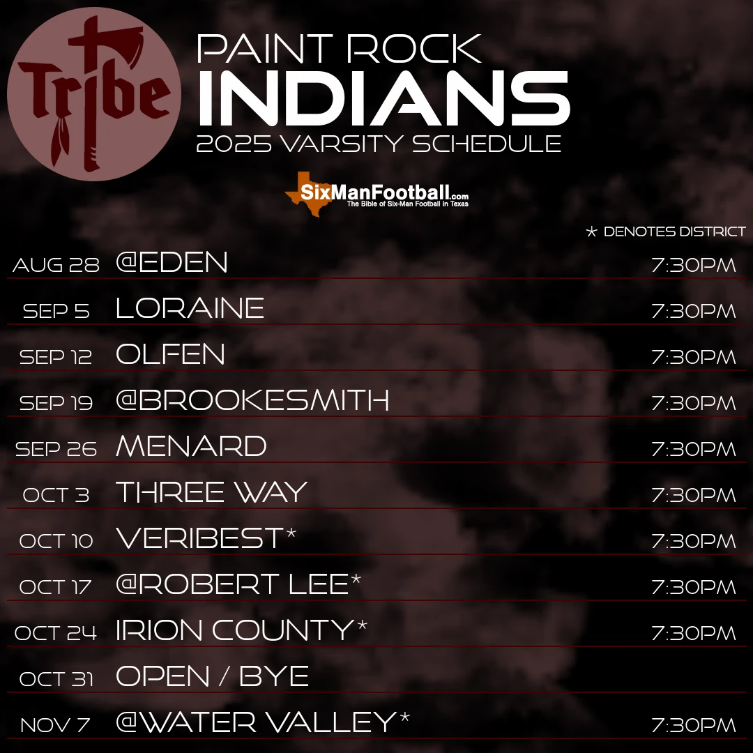 Paint Rock Indians 2025 football schedule
