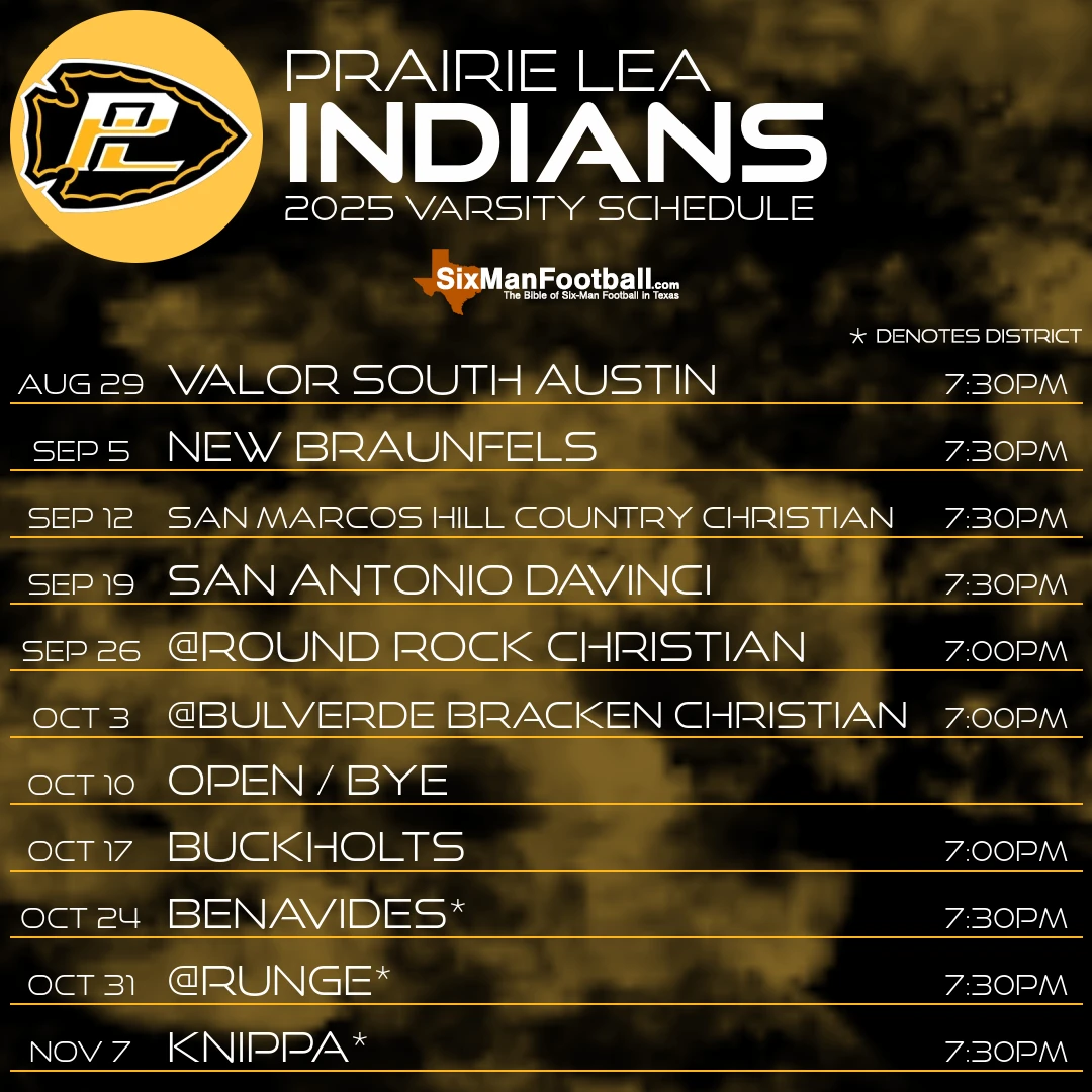 Prairie Lea Indians 2025 football schedule
