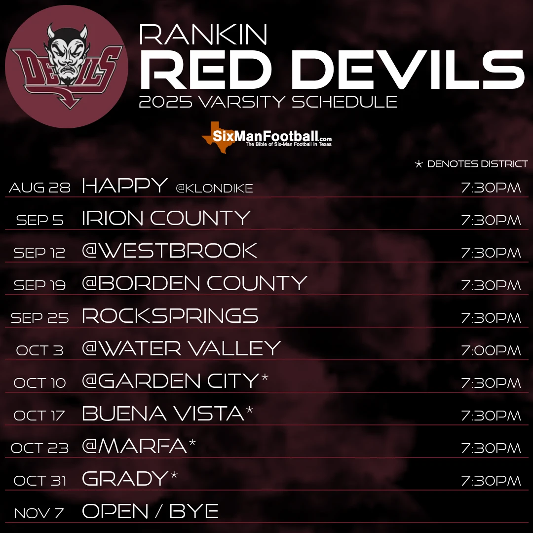 Rankin Red Devils 2025 football schedule