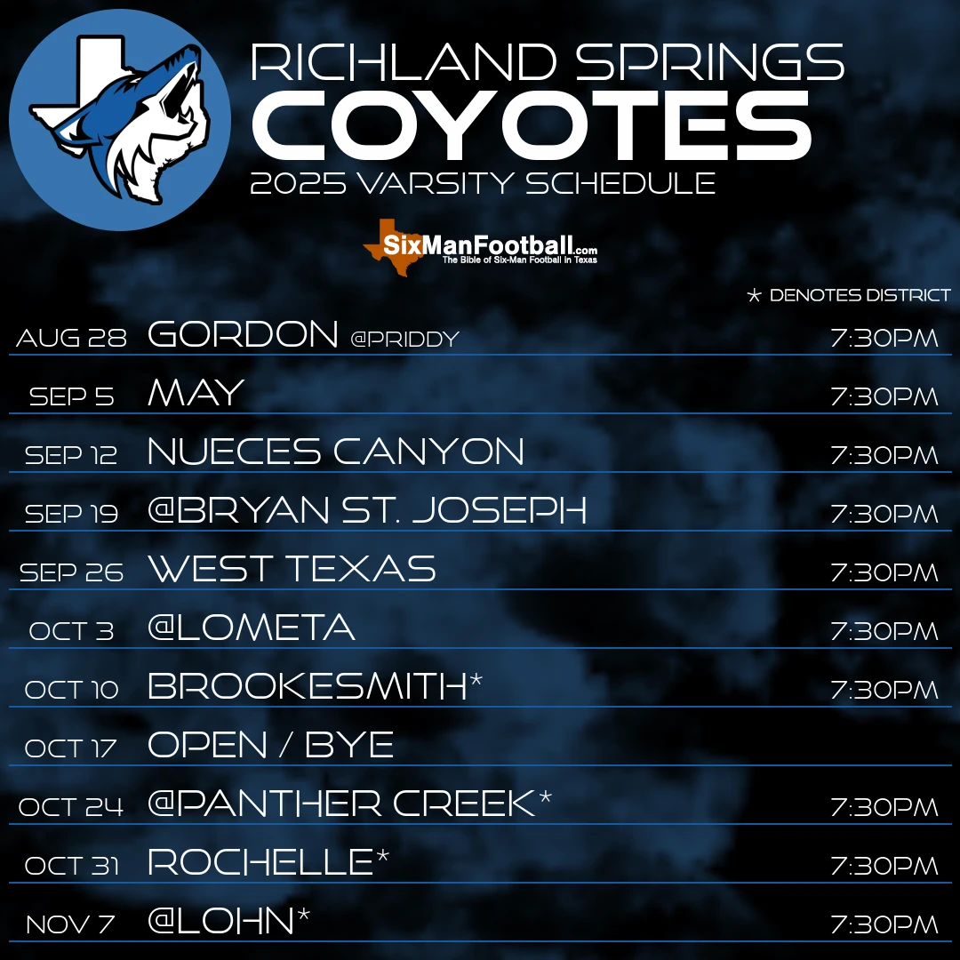 Richland Springs Coyotes 2025 football schedule